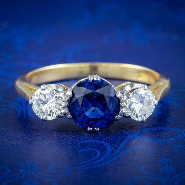 Antique Edwardian Ceylon Sapphire Diamond Trilogy Ring