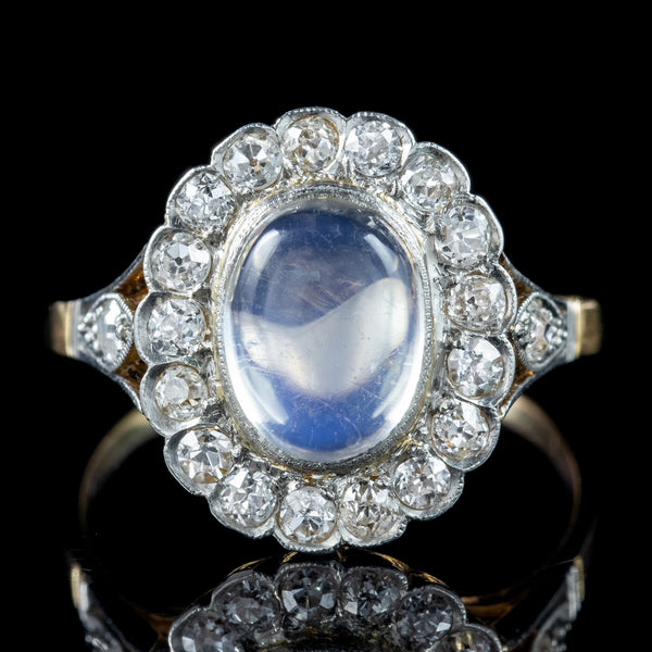 Antique Edwardian Moonstone Diamond Cluster Ring 1.45ct Moonstone Antique Jewellery Online