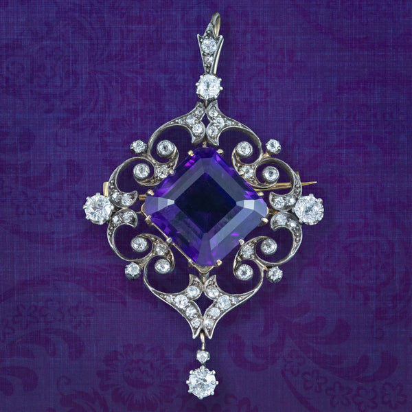 Antique Victorian Amethyst Diamond Pendant 12ct Amethyst