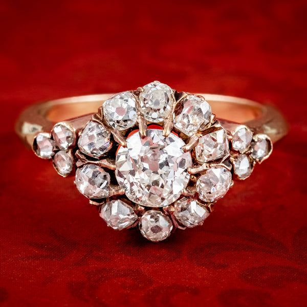 Antique Victorian Diamond Daisy Cluster Ring 1.6ct Total Antique