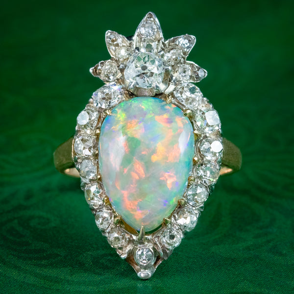 Antique Victorian Opal Diamond Cluster Ring 5.5ct Opal