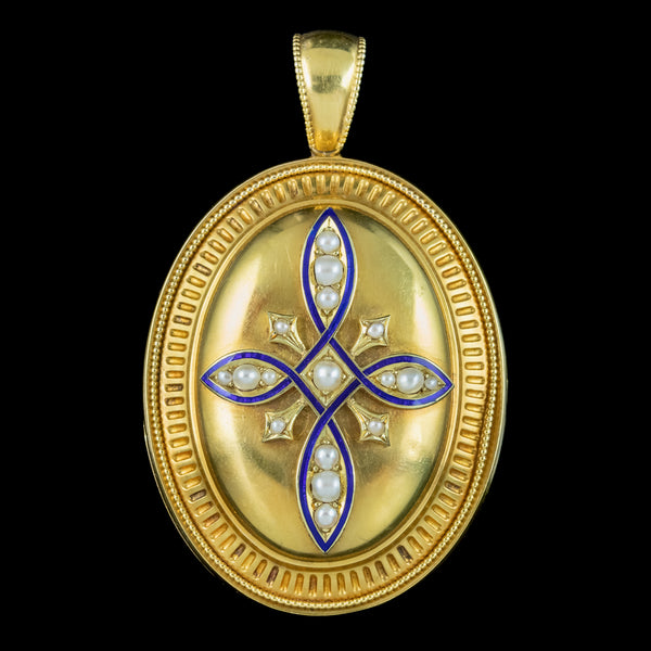 Antique Victorian Pearl Enamel Locket 18ct Gold With Box – Antique