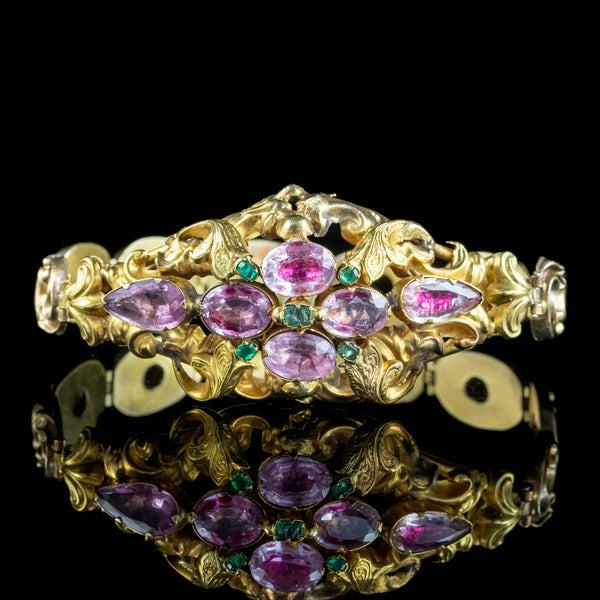 Antique Victorian Pink Topaz Emerald Bracelet 18ct Gold With Box