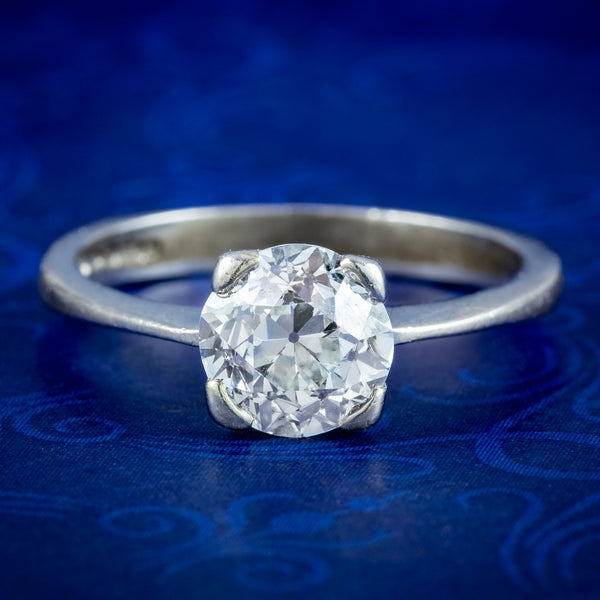 Art Deco Style Diamond Solitaire Ring 1.35ct Old Cut Diamond