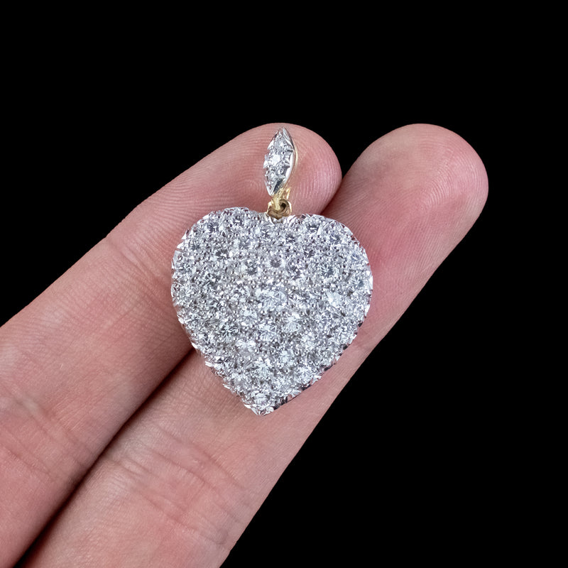 Edwardian Style Diamond Heart Pendant Necklace 18ct Gold 3.7ct Of Diamond