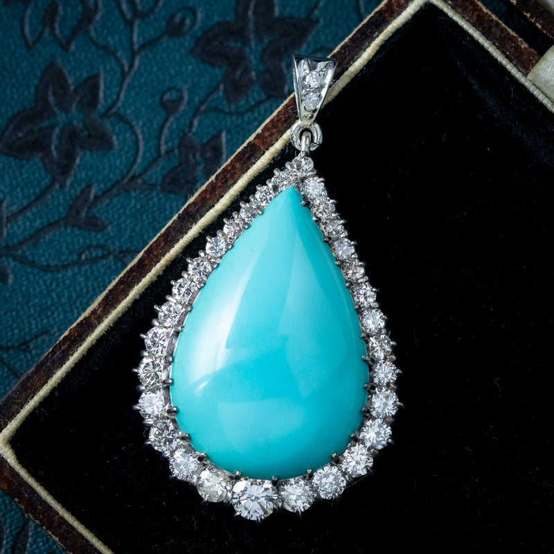 Vintage Turquoise Diamond Teardrop Pendant 25ct Turquoise