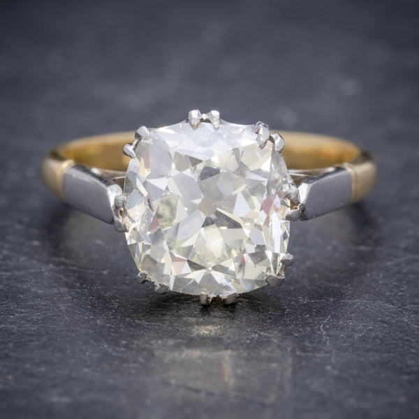 Antique Edwardian 3.88ct Diamond Solitaire Engagement Ring 18ct Gold Platinum Circa 1915 FRONT