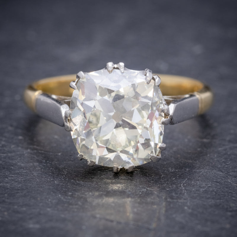 Antique Edwardian 3.88ct Diamond Solitaire Engagement Ring 18ct Gold Platinum Circa 1915 FRONT