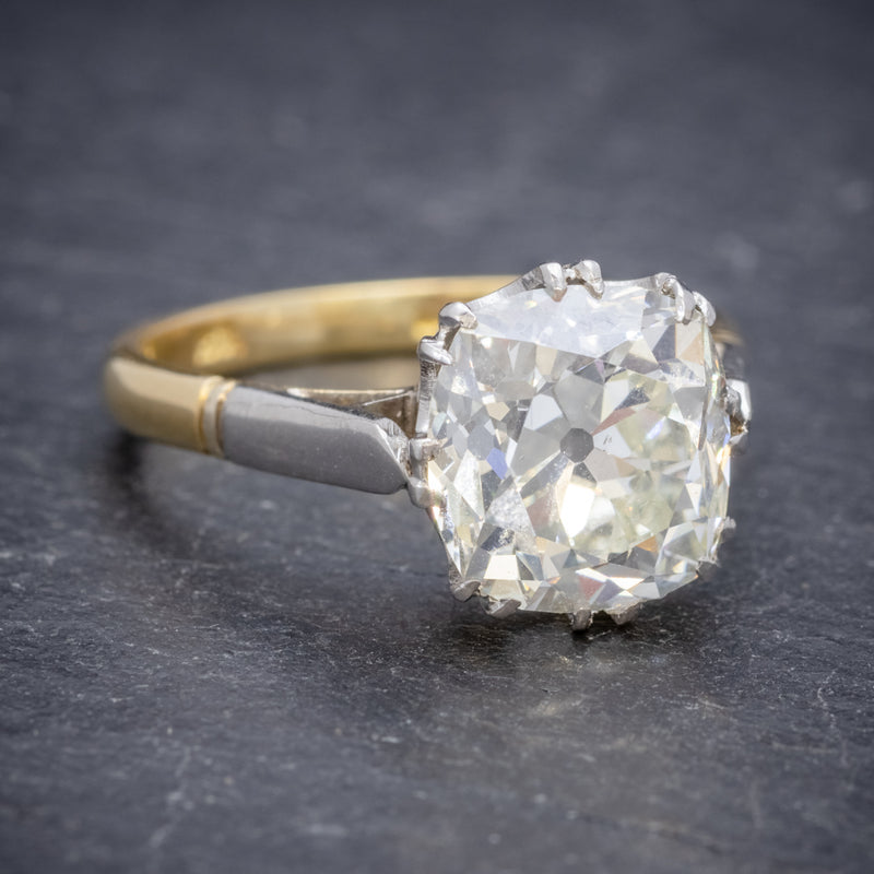 Antique Edwardian 3.88ct Diamond Solitaire Engagement Ring 18ct Gold Platinum Circa 1915 SIDE2