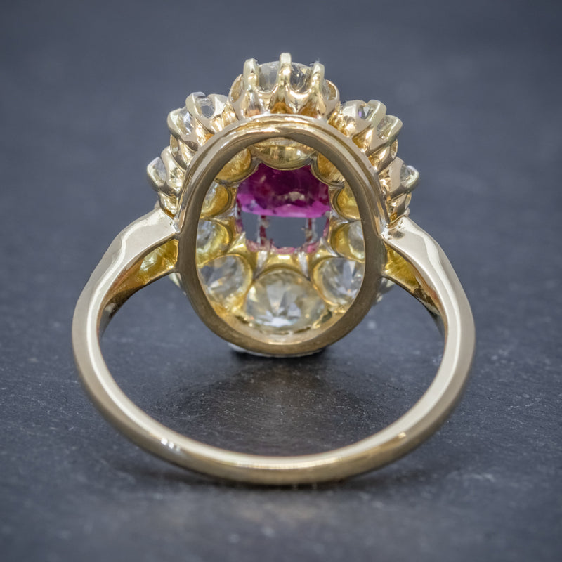 ANTIQUE VICTORIAN 1.60CT RUBY 3CT DIAMOND CLUSTER RING 18CT GOLD CIRCA 1880 BACK