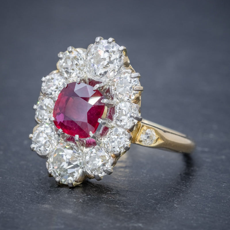 ANTIQUE VICTORIAN 1.60CT RUBY 3CT DIAMOND CLUSTER RING 18CT GOLD CIRCA 1880 SIDE
