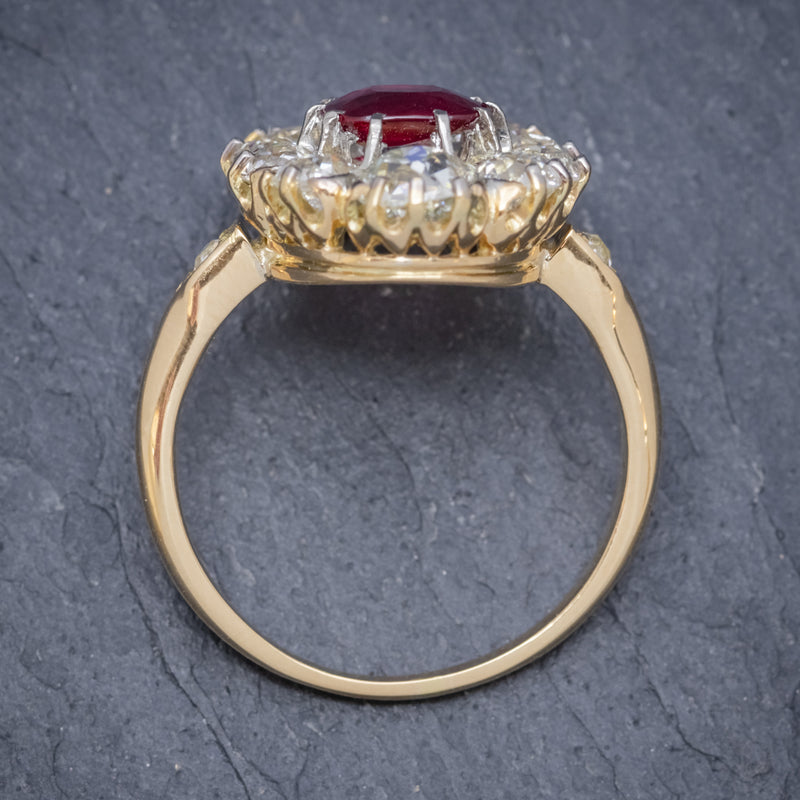 ANTIQUE VICTORIAN 1.60CT RUBY 3CT DIAMOND CLUSTER RING 18CT GOLD CIRCA 1880 TOP