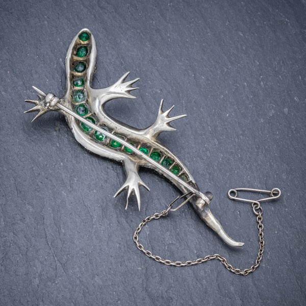 ANTIQUE VICTORIAN PASTE STONE LIZARD BROOCH SILVER CIRCA 1880