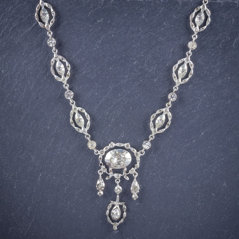 Antique Victorian Paste Stone Silver Necklace Circa 1880 Boxed NECK