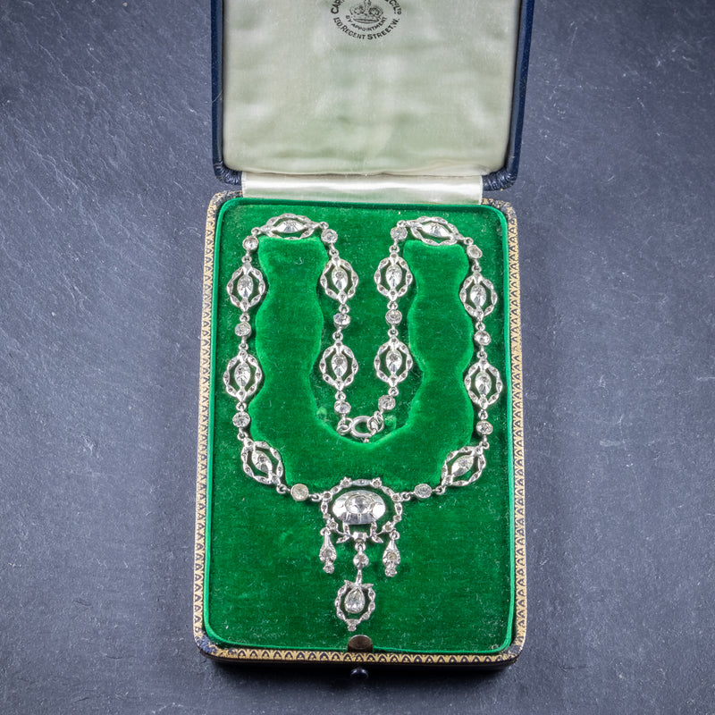 Antique Victorian Paste Stone Silver Necklace Circa 1880 Boxed  OPEN