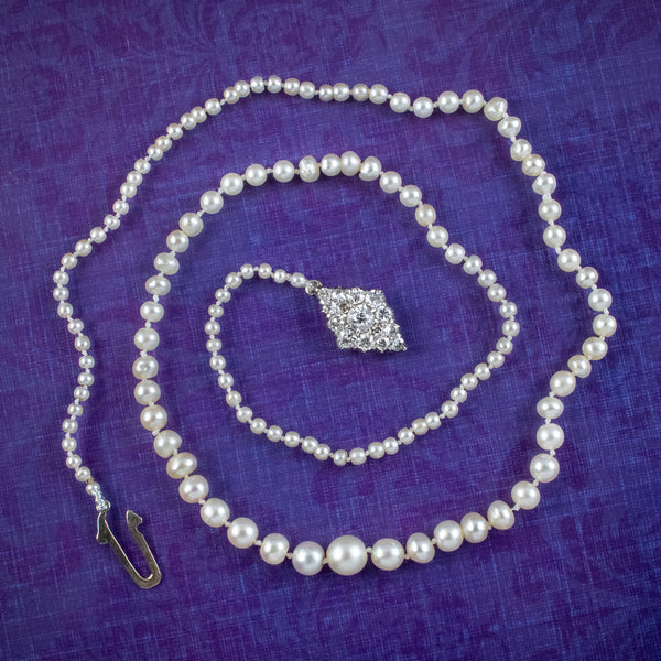 Antique Edwardian Natural Pearl Necklace Diamond Clasp With