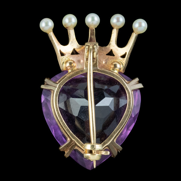 Vintage Luckenbooth Brooch 16ct Amethyst Heart Pearl Crown 9ct