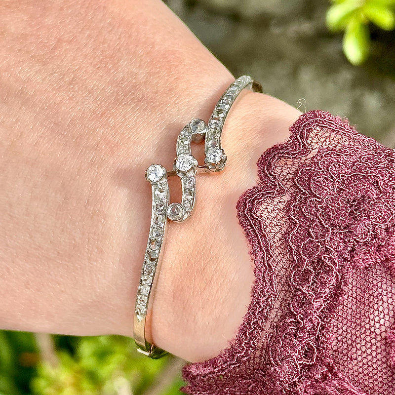 Antique Edwardian French Diamond Bangle Platinum 18ct Gold
