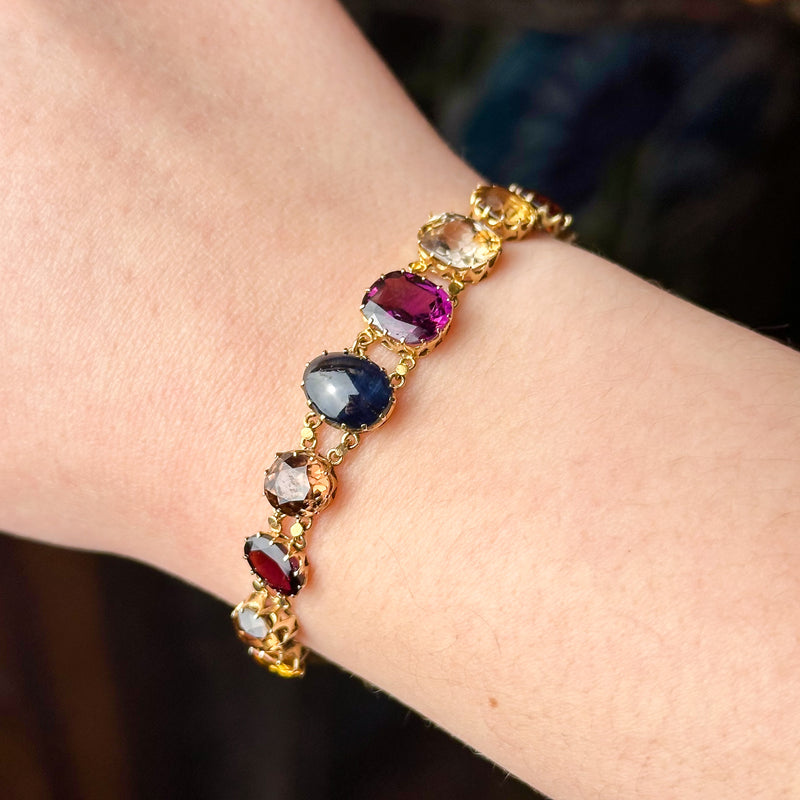 Antique Victorian Gemstone Harlequin Bracelet 15ct Gold