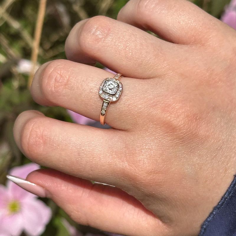 Antique Victorian Table Cut Diamond Cluster Ring 1ct Total