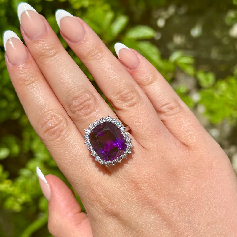 Vintage Amethyst Diamond Cocktail Ring 12ct Amethyst