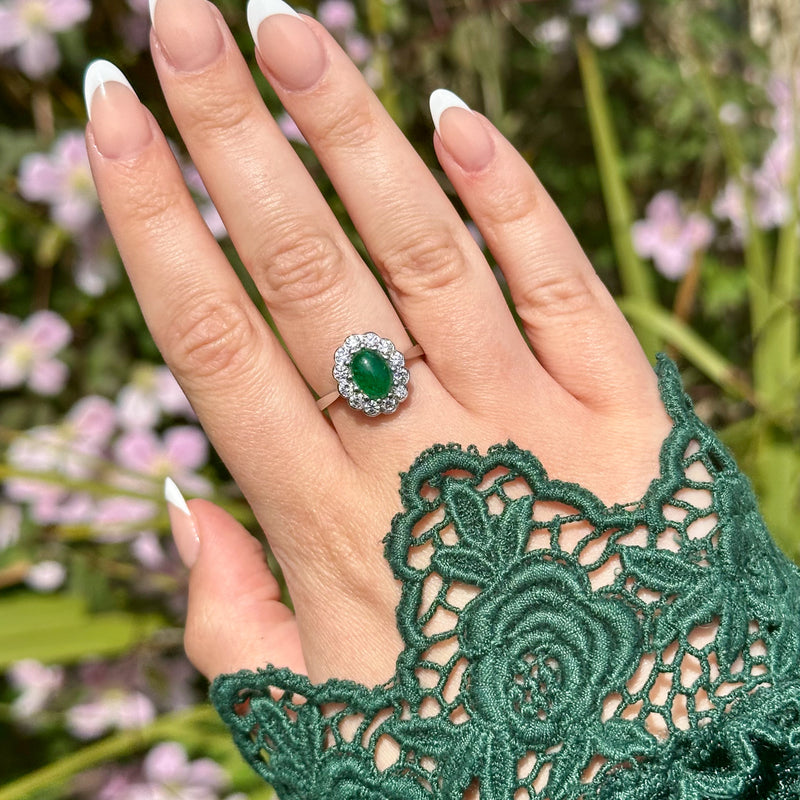Antique Edwardian Emerald Diamond Daisy Cluster Ring 1.7ct Emerald