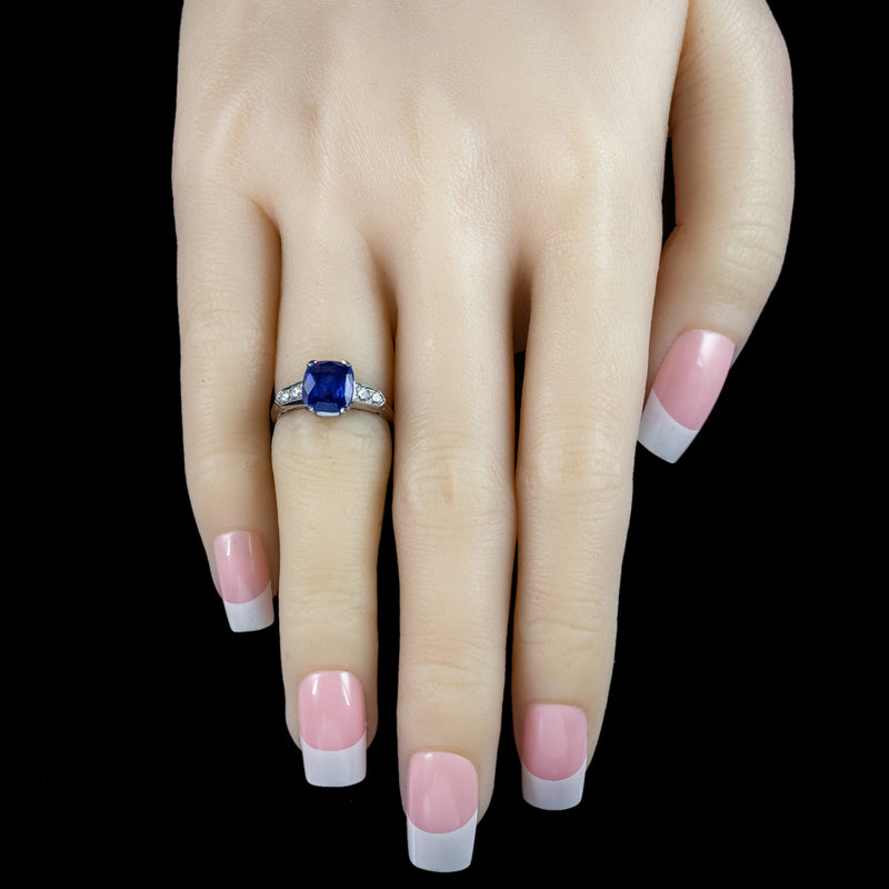 Art Deco Sapphire Diamond Ring 2.32ct Natural Sapphire With Cert