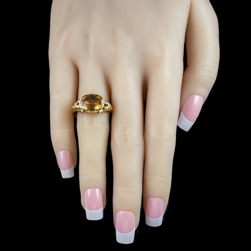 Antique Georgian Yellow Topaz Signet Ring 3ct Topaz