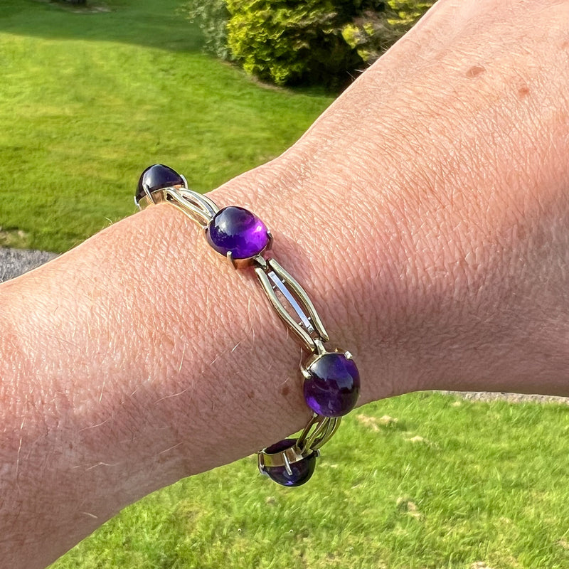 Art Deco Cabochon Amethyst Bracelet 14ct Gold