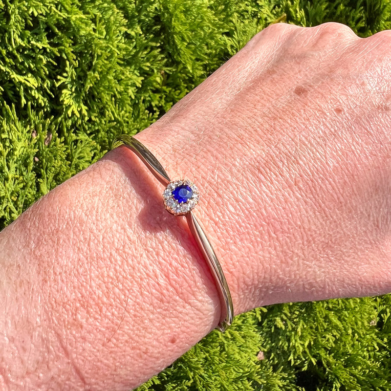 Antique Victorian Sapphire Diamond Cluster Bangle 18ct Gold