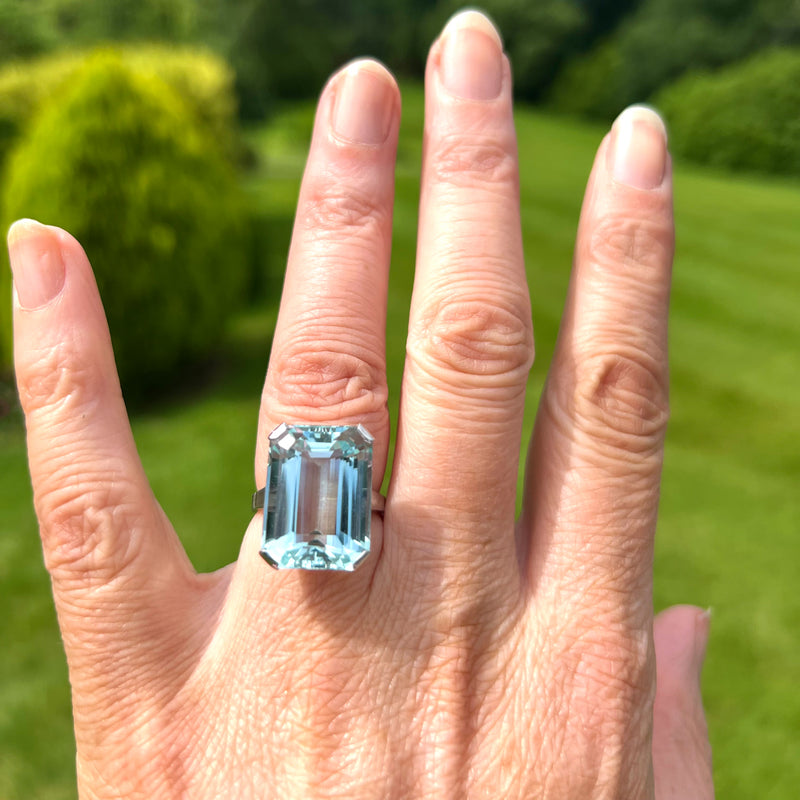 Art Deco Aquamarine Cocktail Ring 17ct Aqua
