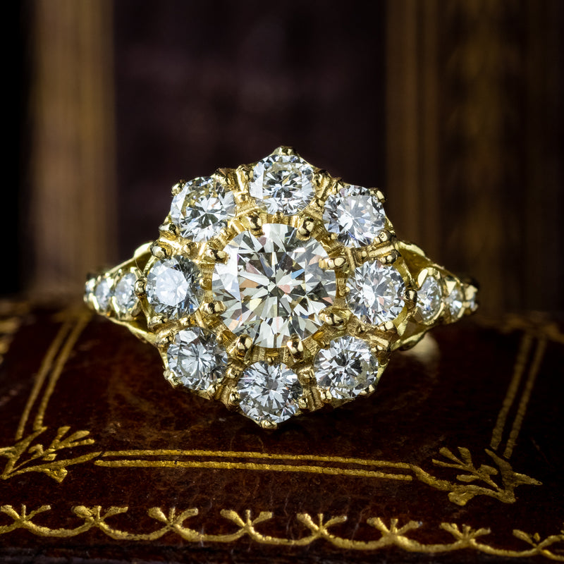 Victorian Style Diamond Cluster Ring 2.4ct Total