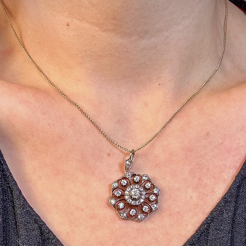 Antique Victorian Diamond Pendant Brooch 2ct Total With Box