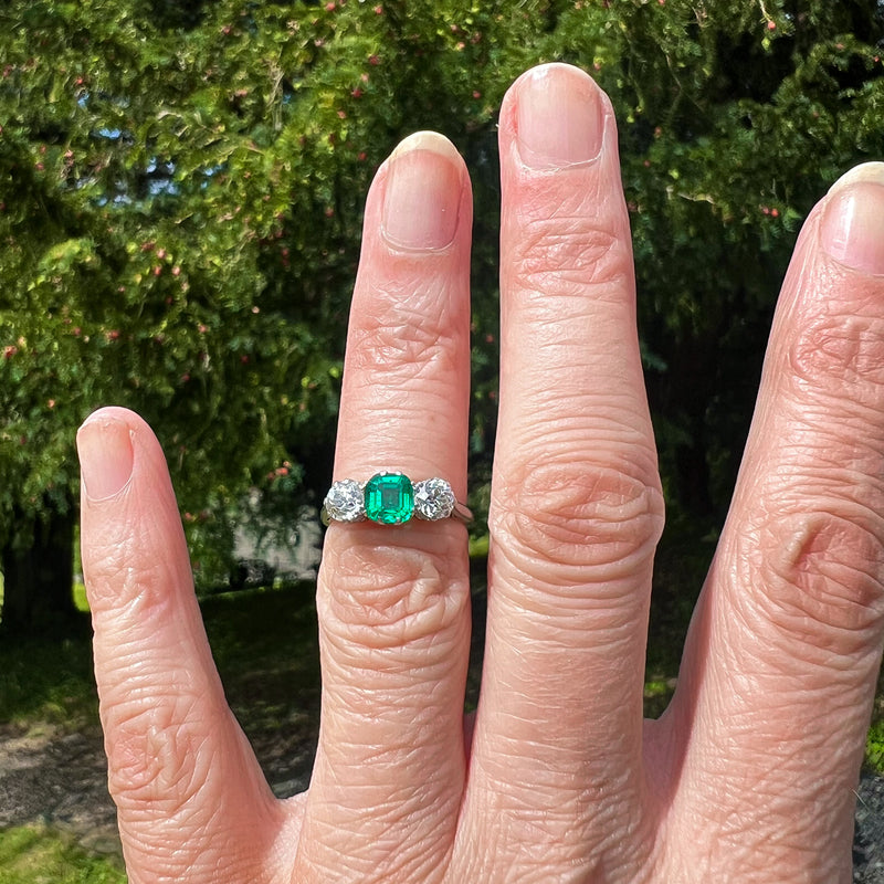 Antique Edwardian Emerald Diamond Trilogy Ring 0.70ct Emerald