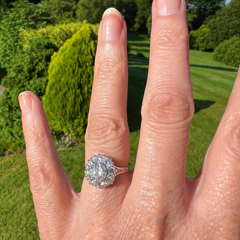 Art Deco Diamond Cluster Ring 2.2ct Total 