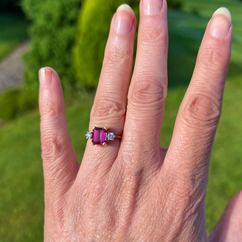 Vintage Pink Tourmaline Diamond Trilogy Ring 2.65ct Tourmaline