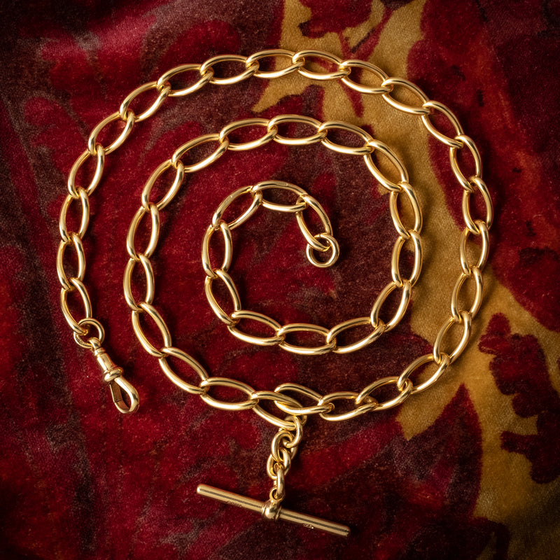 Antique Victorian Albert Chain Solid 9ct Gold With T Bar