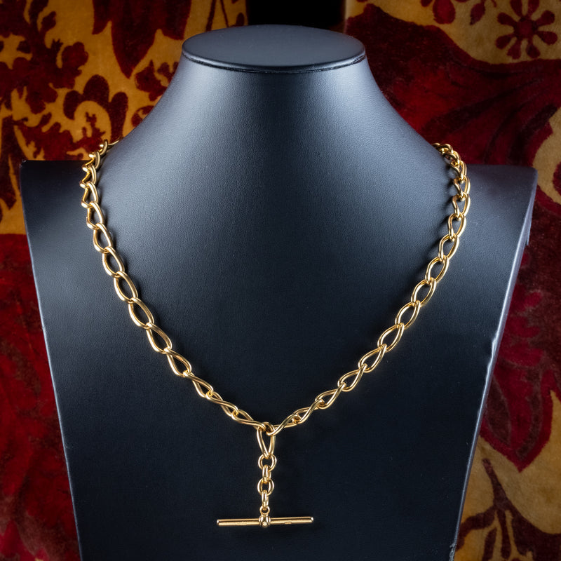 Antique Victorian Albert Chain Solid 9ct Gold With T Bar