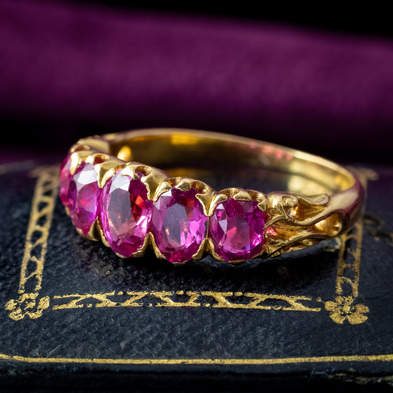 Antique Victorian Pink Sapphire Five Stone Ring 1.9ct Total