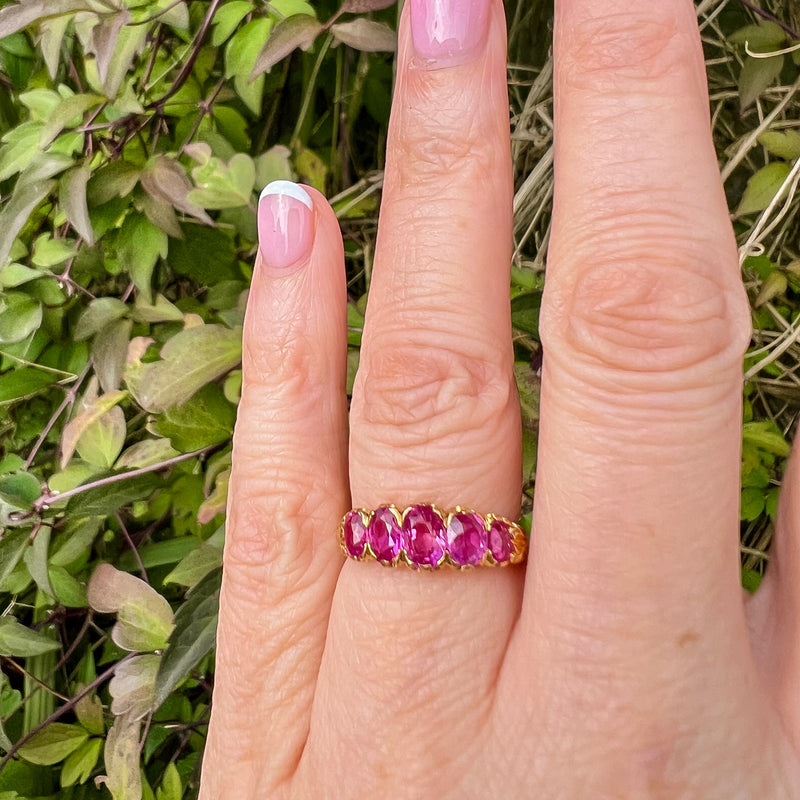 Antique Victorian Pink Sapphire Five Stone Ring 1.9ct Total