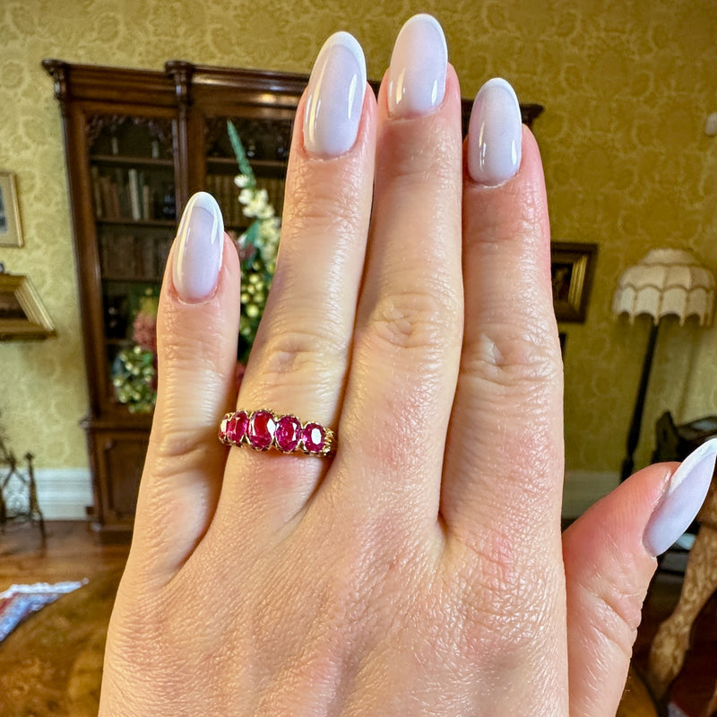 Antique Victorian Pink Sapphire Five Stone Ring 1.9ct Total