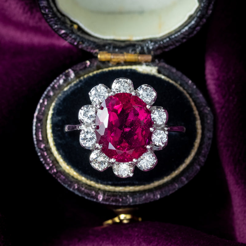 Vintage Tourmaline Diamond Cluster Ring 5ct Pink Tourmaline 