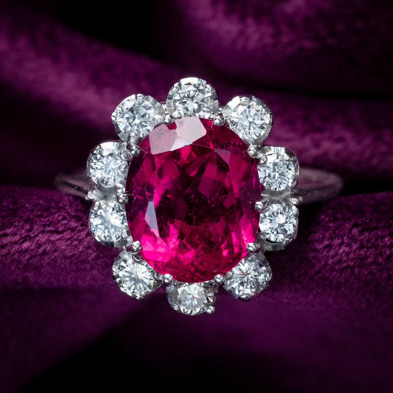 Vintage Tourmaline Diamond Cluster Ring 5ct Pink Tourmaline 