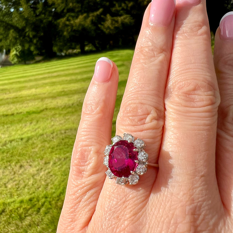 Vintage Tourmaline Diamond Cluster Ring 5ct Pink Tourmaline