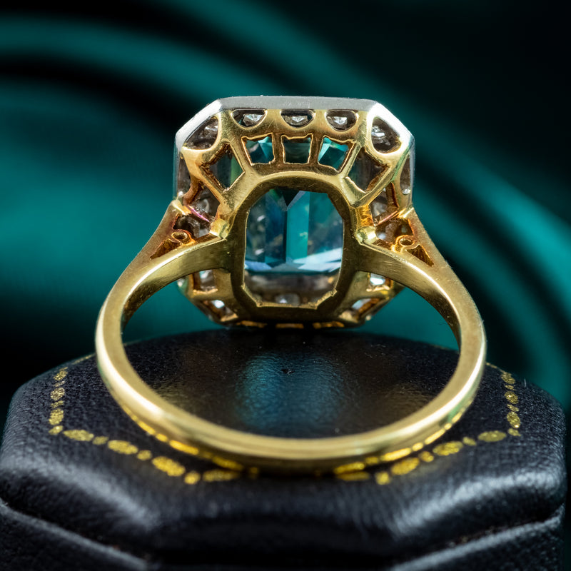 Art Deco Zircon Diamond Ring 5ct Blue Zircon 