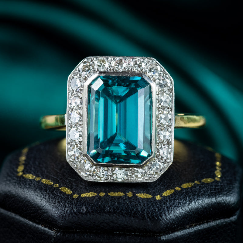 Art Deco Zircon Diamond Ring 5ct Blue Zircon 