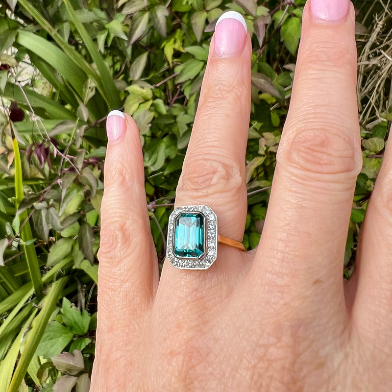 Art Deco Zircon Diamond Ring 5ct Blue Zircon