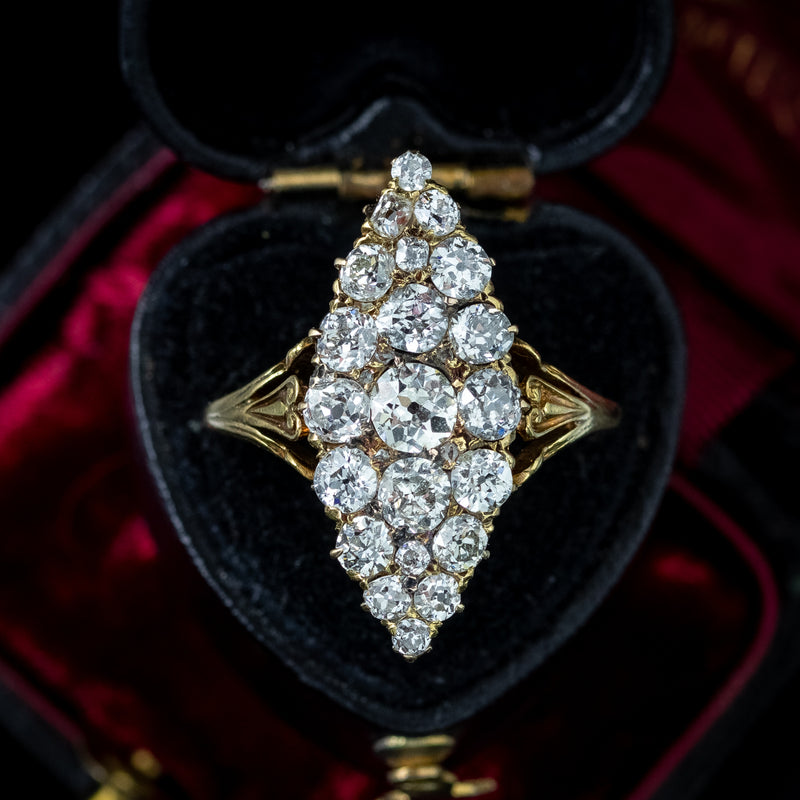 Antique Victorian Diamond Navette Cluster Ring 2.75ct Total