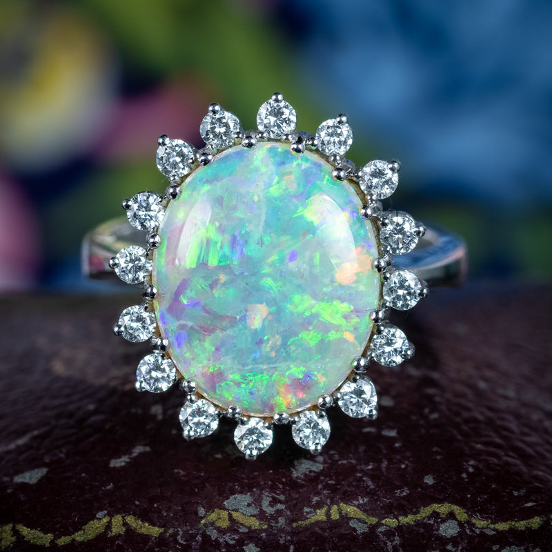 Vintage Opal Diamond Ring 4.5ct Natural Opal With Box