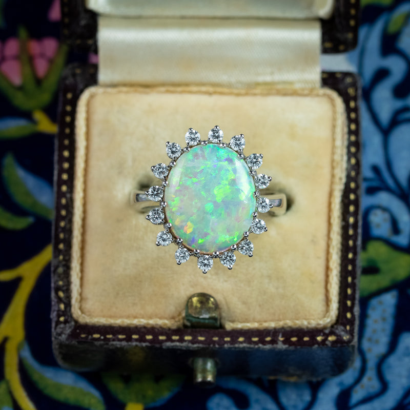 Vintage Opal Diamond Ring 4.5ct Natural Opal With Box